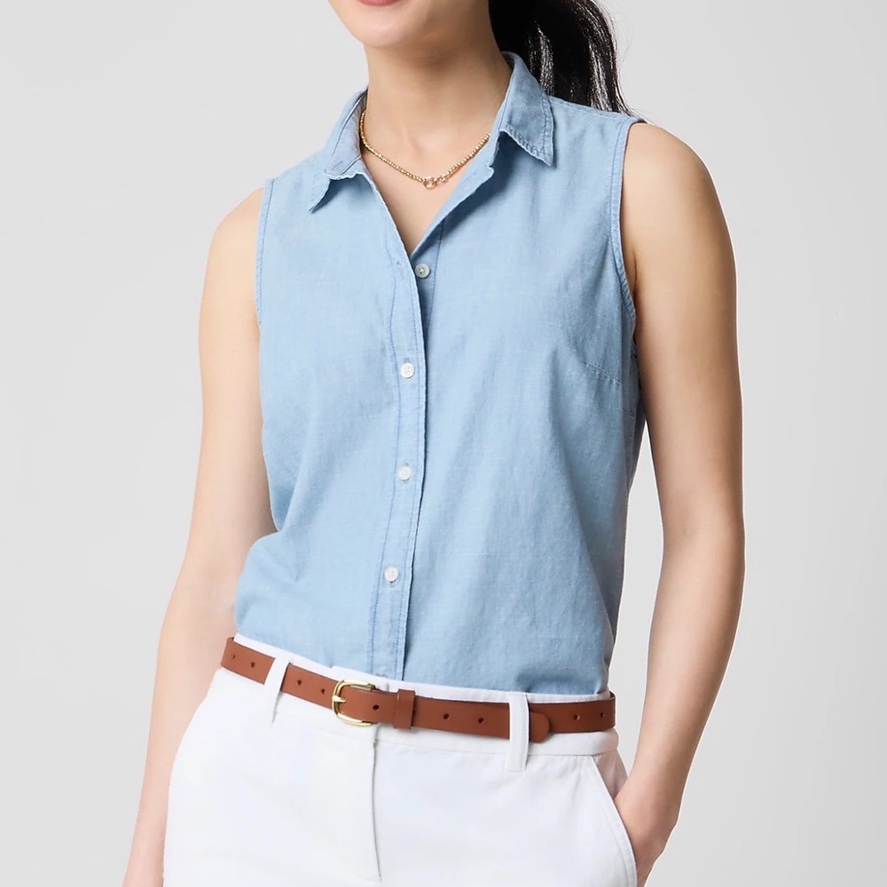 J.Crew Womens Sleeveless Chambray Button Down Shirt Light Blue AX632 Size M